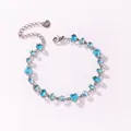 Elegant stainless steel bracelet with heart-shaped sea blue cubic zirconia - Heart and Oval Aquamarine Zirconia (Style 1)