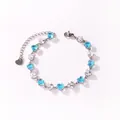 Adjustable stainless steel bracelet featuring blue and white heart-shaped zircons - Alternating Blue and White Heart Zirconia (Style 7)