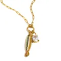 Elegante collar de acero inoxidable chapado en oro 18K con pez esmaltado y cristal - Estilo N3846 (GC) / Dorado
