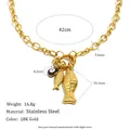 Gold plated stainless steel necklace featuring fish charms and protective evil eye bead - N3714 Style / Gold