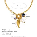 Elegant 18K gold plated stainless steel ocean theme necklace with fish and eye charms - N3715 Style / Gold