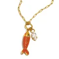 Collar de acero inoxidable chapado en oro de 18K con pez de esmalte rojo y cristal - Estilo N3846 (GR) / Dorado