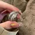 Exquise vintage zilveren onregelmatige geometrische meerlaagse ring met zirkonia steentjes - Meerdere Rijen Pavé Stijl - Goud (8#)