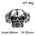 Bold punk style stainless steel skull head open cuff bracelet for men dark jewelry - Inner Diameter 68mm Width 50mm / Vintage Silver (KB36415-D)