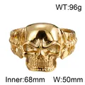 Gold punk skull and bone stainless steel open bangle for men, 96g weight - Inner Diameter 68mm Width 50mm / Bright Gold (KB125355-BDJX)
