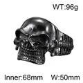 Men's dark punk 3D skull titanium steel open bracelet with black metallic finish - Inner Diameter 68mm Width 50mm / Matte Black (KB134523-BDJX)