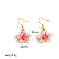 Detail view of pink enamel flower earrings with 24mm by 20mm dimensions and 6g weight - Hoop Flower (TE60862-R)