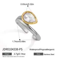 Elegant silver stainless steel open ring featuring a teardrop zircon with gold bezel detail - Ribbed Bezel Open Ring (JDR0104338-PS)