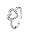 Elegante zilveren titanium stalen verstelbare ring met een sprankelend pavé hart van kristal - Eén maat / Witte Strass Stijl / Zilver