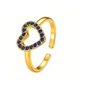 Elegante goudkleurige verstelbare hartring met sprankelende blauwe kristallen - Eén maat / Blauwe Opaal Stijl / Goud