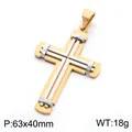 Pendentif croix en acier titane à double couche avec rivets en finitions or et argent - Pendentif Seul (Sans Chaîne) (KP119379-KL) / Contraste Or et Argent
