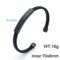 Bracelet jonc ouvert en acier titane maille noire avec plaque brossée gravable - Bracelet Ouvert en Maille Minimaliste / Diamètre Intérieur Env. 70x6mm / Noir (KB148333-KLHQ)