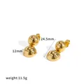 Detail showing measurements of gold-finish double sphere stainless steel earrings - Gold Double Ball Vertical Earrings (TE60843-G)