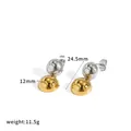 Detailed measurement view of two-tone ball drop earrings in gold and silver finish - Two Tone Double Ball Drop Stud Earrings (TE60843-M)