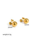 Minimalist stainless steel gold double ball stud earrings with 12mm bead and 4.5g weight - Minimalist Gold Ball Stud Earrings (TE60844)