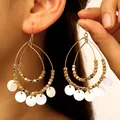 Vintage ethnic style double waterdrop earrings with gold beads and white shell dangles - Double Teardrop Shell Style (11868) / KC Gold White