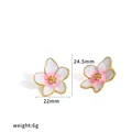Eleganti orecchini a lobo a fiore in smalto bianco e rosa placcati oro 18 carati acciaio - Orecchini a Lobo (TE60861-PK) / Rosa