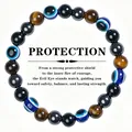 Triple protection beaded bracelet featuring Tiger's Eye, Hematite, and Evil Eye beads - Protection