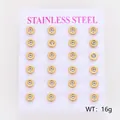 24er Set Edelstahl-Ohrstecker rund mit klaren Zirkonia-Einlagen - 24 Stück/Packung (Klein) / Gold