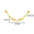 Stainless steel angel wings industrial barbell with heart crystal, 1.2mm rod thickness - Angel Wings Style (2666-1#) / 1.2*8mm / Gold