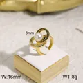 Vintage 18k gold plated stainless steel ring featuring an 8mm pearl and rhinestones - Greek Meander Pattern Pearl Style (KR31957-K)