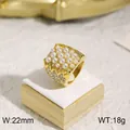 Elegant vintage gold plated stainless steel pearl ring with dimensions 22mm and 18g - Luxurious Multi-Pearl Wide Ring (KR32083-K)