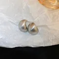 Minimalist matte silver finish geometric bean-shaped stud earrings for elegant daily wear - Matte Silver Crescent (51#)