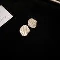 Minimalist silver wavy geometric stud earrings with rippled metal texture in a cool style - 41# S925 Silver Post Silver Rhombus