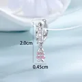 Boucle d'oreille Y2K en argent avec pendentif arête de poisson rose et cristaux brillants - Style Arête de Poisson (A1450-4) / Pièce Unique