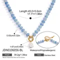 Blue natural stone beaded necklace with teardrop pendant and stainless steel clasp detail. - Natural Stone Beaded Necklace (JDN0106056-BL) / 45+5cm / Blue