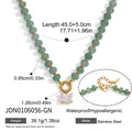 Detail view of green stone beaded necklace with square zircon pendant and measurements - Natural Stone Beaded Necklace (JDN0106056-GN) / 45+5cm / Green