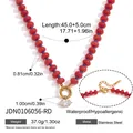 Detailed specifications of a red beaded stainless steel necklace with a clear stone pendant. - Natural Stone Beaded Necklace (JDN0106056-RD)