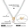 Detailed view of white natural stone beaded necklace with dimensions and gold clasp - Natural Stone Beaded Necklace (JDN0106056-WT) / 45+5cm / White