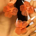 Statement oversized orange hollow flower earrings and matching ring set with butterfly. - Earrings and Ring Set / Orange
