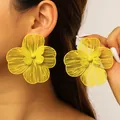 Stunning oversized bright yellow double-layer hollow-out flower drop earrings for women - Earrings (3333) / Yellow