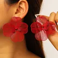 Statement oversized red double-layer hollow-out flower earrings for elegant women - Earrings (K-1027) / Red