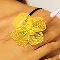 Oversized yellow hollow-out flower open ring with double-layered petals. - Open Ring (k-522) / Yellow