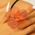 Oversized orange hollow double-layer flower ring for women with 3D floral design - Open Ring (k-145) / Orange