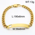 Gold stainless steel Cuban link bracelet with heart cutout plate and lobster clasp - Heart Hollow Curved Plate Style (KB183890-Z) / Gold