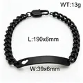 Black stainless steel Cuban link bracelet featuring a heart cutout ID plate design - Heart Hollow Curved Plate Style (KB215202-Z) / Black