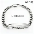 Adjustable silver stainless steel Cuban link bracelet with engravable heart cut-out plate - Heart Hollow Curved Plate Style (KB215203-Z) / Silver