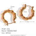 18K gold plated chunky stainless steel bamboo hoop earrings with measurement details - Bamboo Wave Style (E7280) / 35mm / Gold