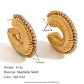 Massive spiralförmige 18K vergoldete Edelstahl Creolen mit funkelnden Strasssteinen - Strass Spiral Stil (E7505) / Gold