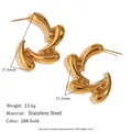 Skulpturale Edelstahl-Ohrringe mit 18 Karat Vergoldung, C-förmige Spiralstecker für Damen - Metallperlen Dekoration Stil (E7553) / Gold