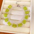 Handgemaakte glazen kralenketting met groene en heldere kralen in vintage stijl - Armband / Groen-Wit