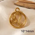 Goldener Edelstahl Löwe Sternzeichen Anhänger, 16x14mm hohler runder Charm für DIY-Schmuck - Löwe