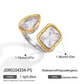 Detail view of a stainless steel ring with two large clear cubic zirconia stones - Double Stone Side-by-Side Ring (JDR0104334-PS)