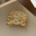 Bracciale rigido in metallo dorato con un design a trama intrecciata di lusso unico - Stile in Metallo Intrecciato Largo (4#) / Oro