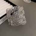 Bracciale rigido di lusso in metallo argentato con trama filigrana per gioielli di alta moda - Stile Floreale Intrecciato Cavo (14#) / Argento