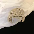 Bracciale a polsino in metallo intrecciato con finitura argento di lusso - Stile Intrecciato Avvolto Largo (39#) / Argento